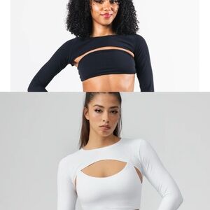 Bundle Alphalete Aura Shrug M in Black & Buffbunny essential bolero in white S